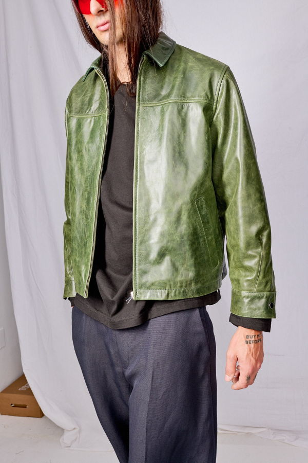 Assembly Green Crunch Leather Zip Jacket