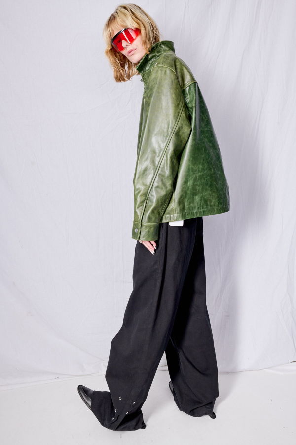 Assembly Green Crunch Leather Zip Jacket