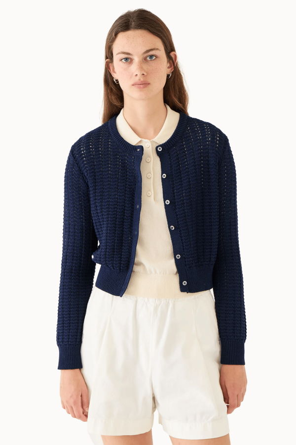 DEMYLEE Clare Cotton Crochet Cardigan - Navy