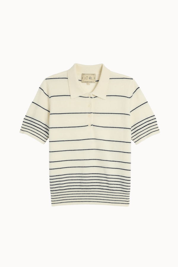 demylee Drew Stripe Cashmere Polo - Ivory/Navy