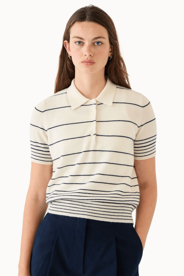 demylee Drew Stripe Cashmere Polo - Ivory/Navy