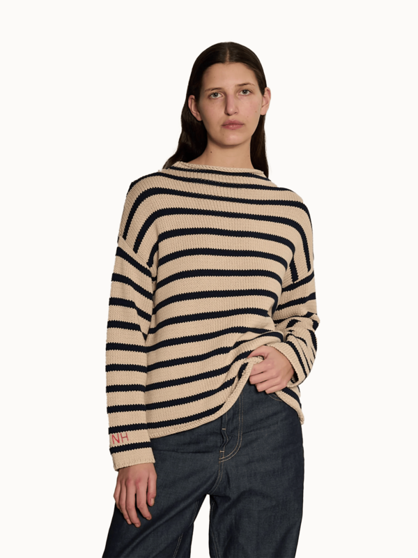 demylee Lamis Stripe Cotton Sweater - Natural / Navy