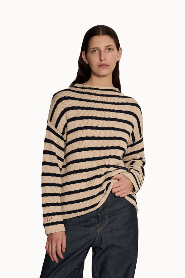 demylee Lamis Stripe Cotton Sweater - Natural / Navy