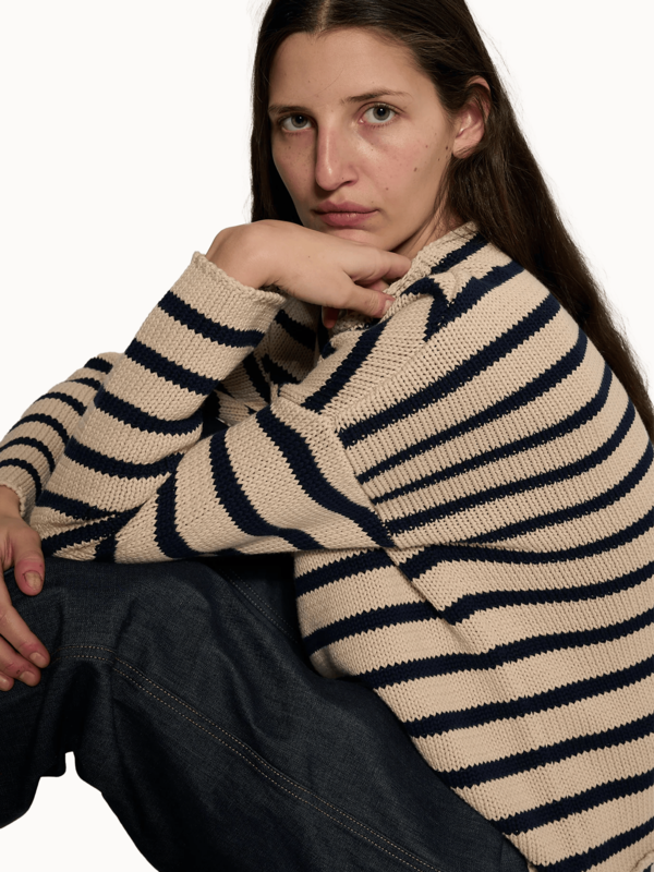 demylee Lamis Stripe Cotton Sweater - Natural / Navy