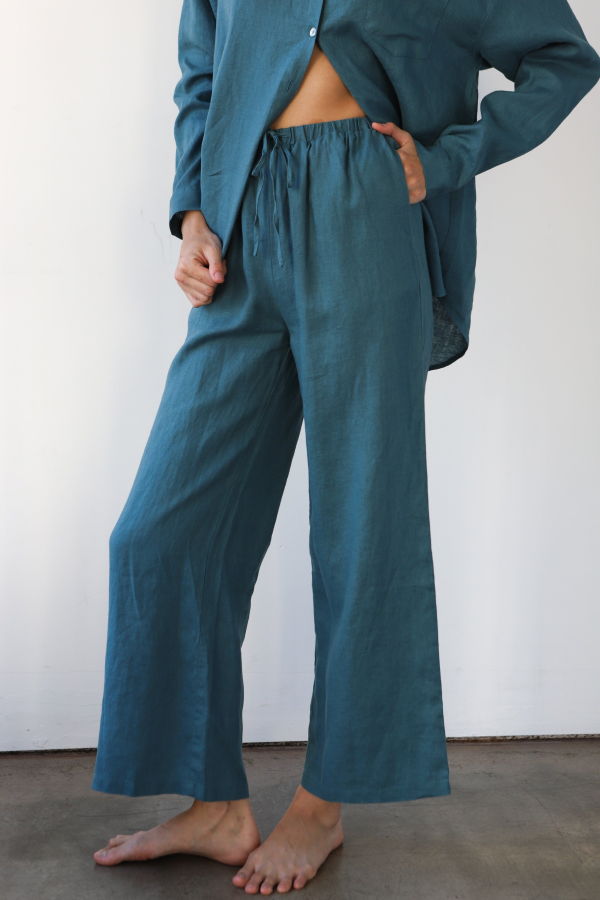 Be Idle The Linen Drawstring Pant - Teal
