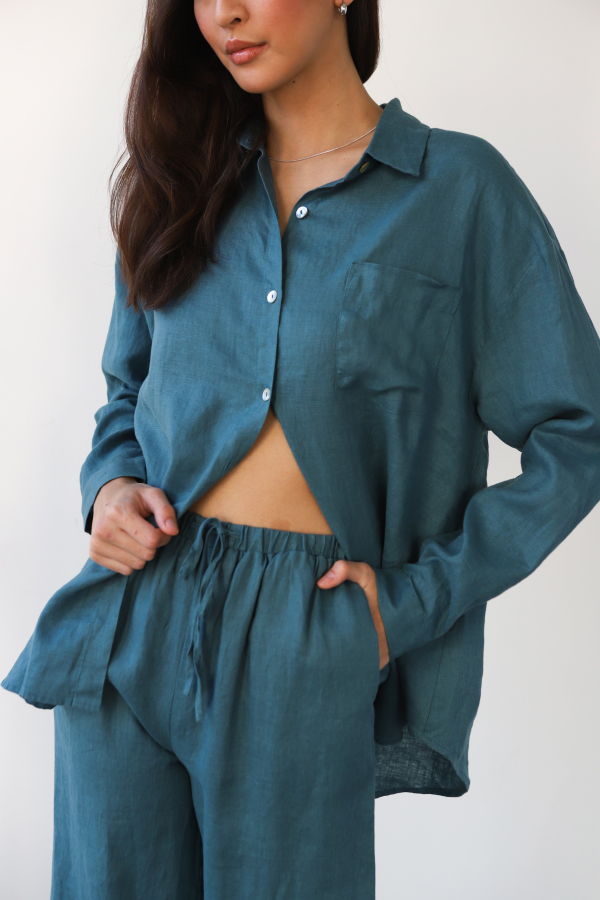 Be Idle The Linen Drawstring Pant - Teal