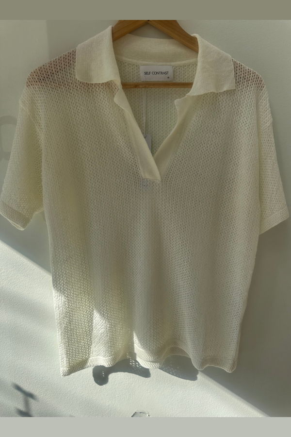 Self Contrast Autumn Boxy Polo - White