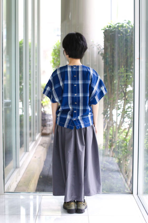 and wander Indigo Checkered Pullover Shirt