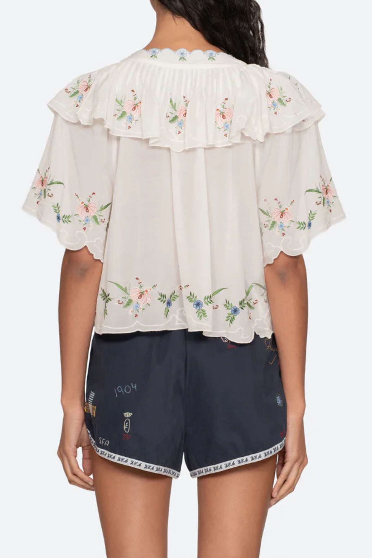 Sea NY Serafina Embroidered Front Tie Blouse - Cream - Image 4 of 4