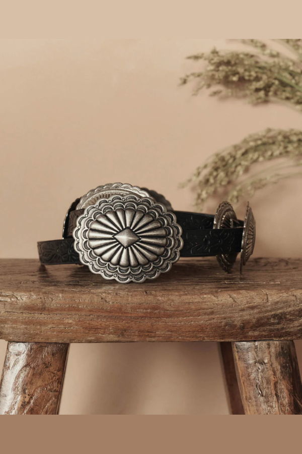 The Great. Tooled Leather Concho Belt