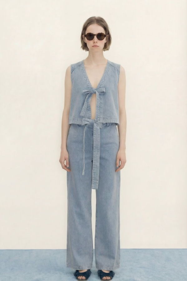 TINY BIG SISTER Striped Denim Vest