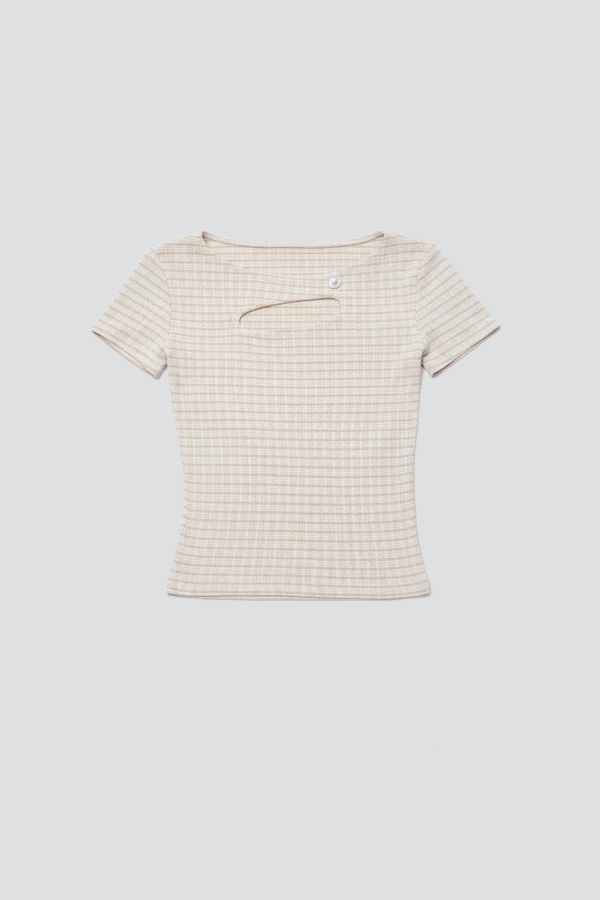 Woodrose Deli Tan Plaid Key Short Sleeve Top