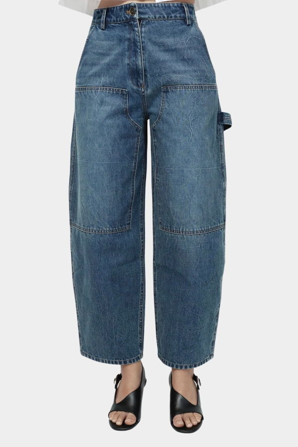 Mijeong Park Barrel-Leg Patch Denim Pants - Blue