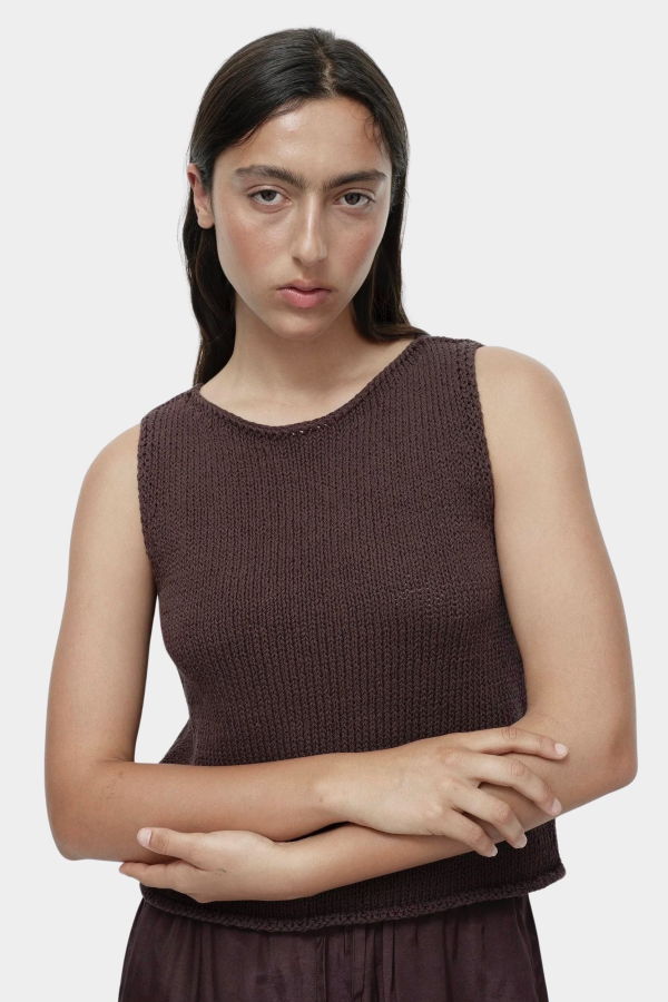 Mijeong Park Boat Neck Knit Tank - Dark Brown