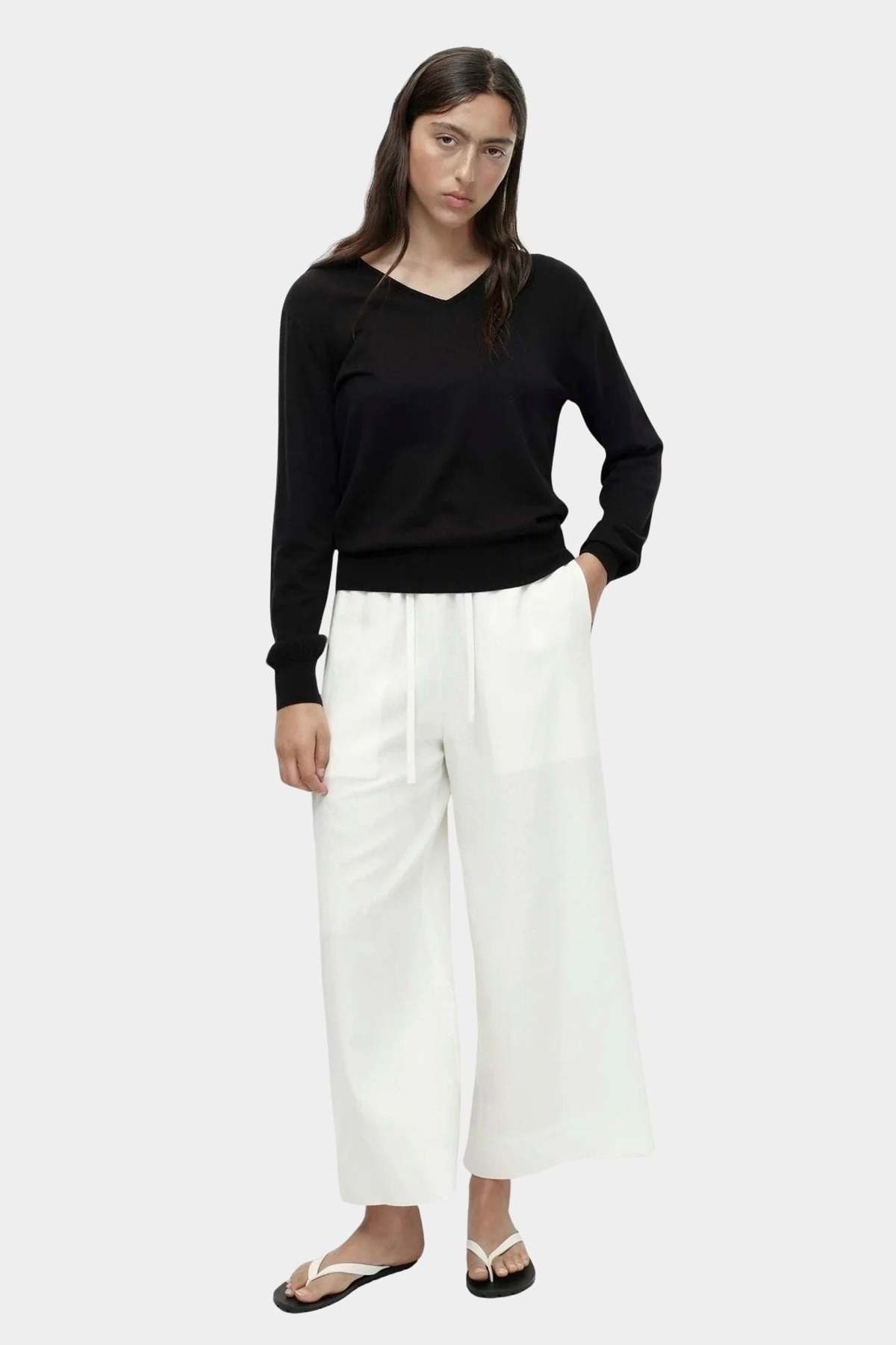 Mijeong Park Cotton Blend V-Neck Knit Top - Black - Image 2 of 6