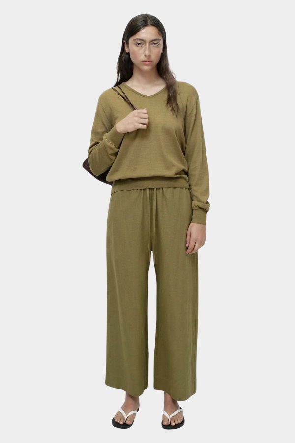 Mijeong Park Cotton Blend V-Neck Knit Top - Green