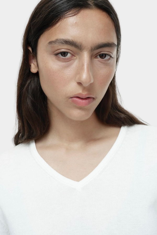 Mijeong Park Cotton Blend V-Neck Knit Top - White