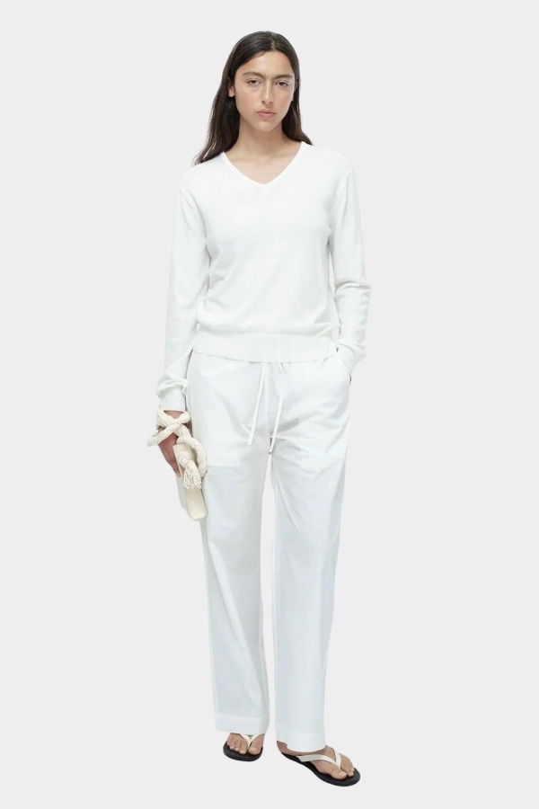 Mijeong Park Cotton Blend V-Neck Knit Top - White