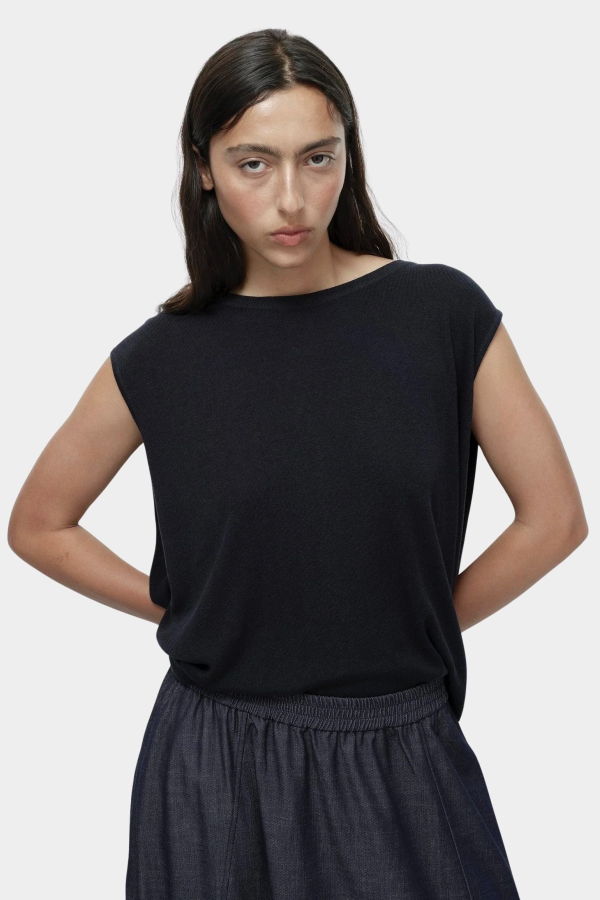 Mijeong Park Drape Back Knit Top - Navy
