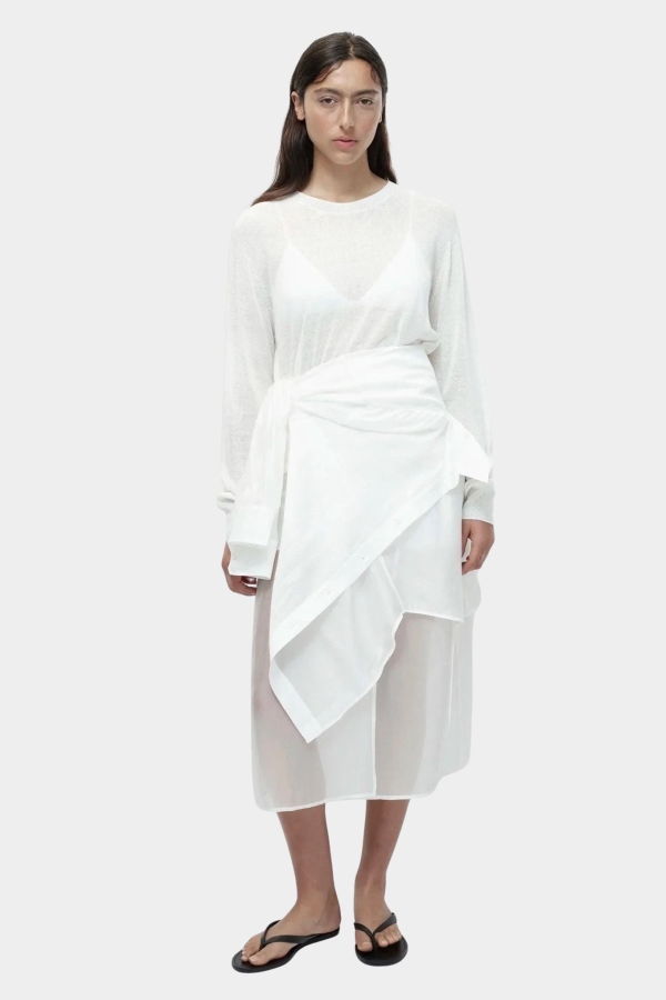 Mijeong Park Semi Sheer Linen Blend Knit Top - White