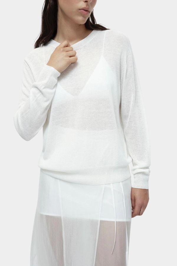 Mijeong Park Semi Sheer Linen Blend Knit Top - White