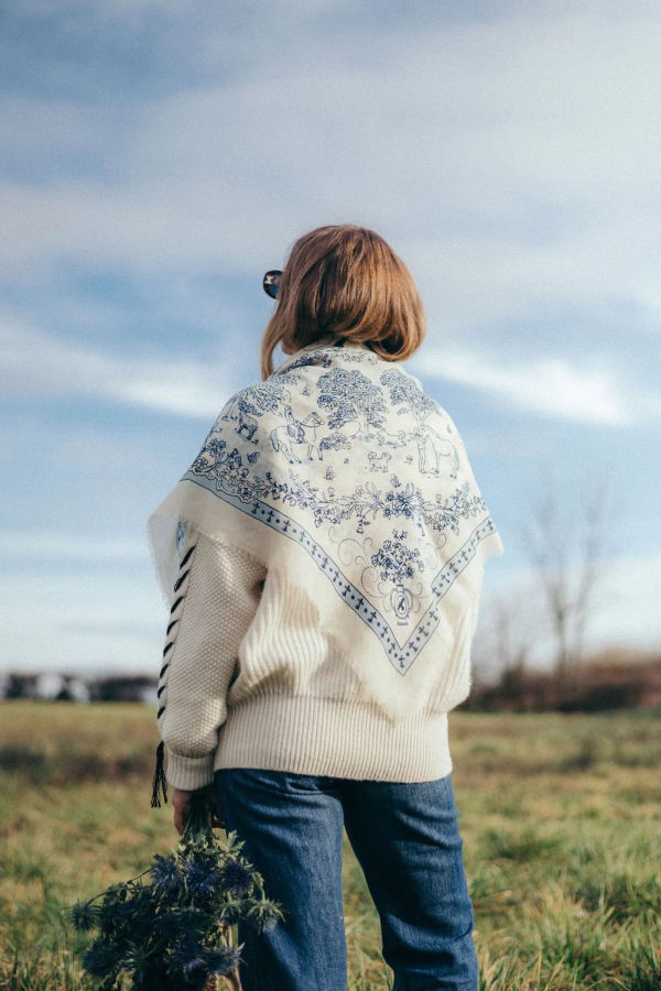 Maison Lecomte Flament Toile de Jouy Wool/Silk Scarf