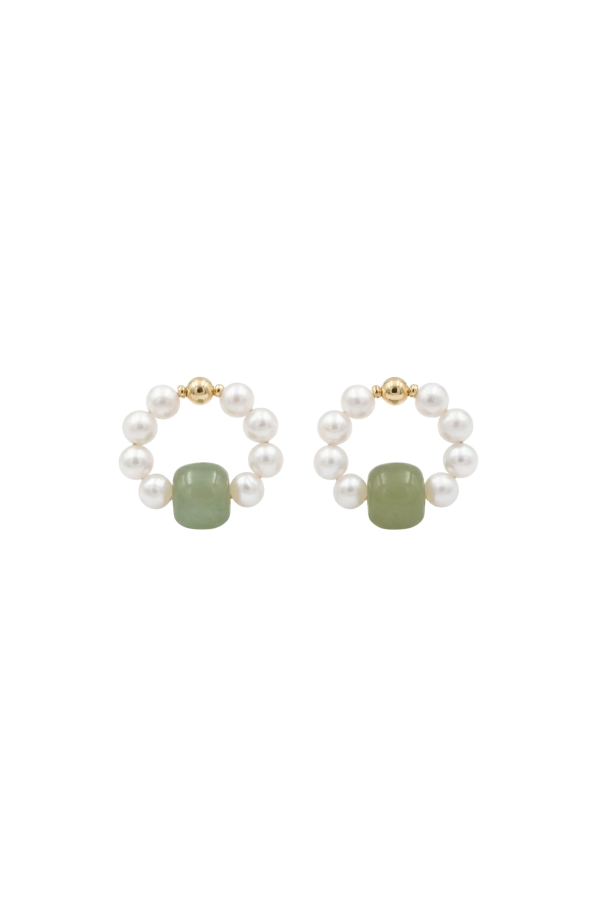 seree Isa Beaded Pearl Jade Hoop Earrings