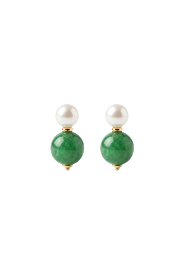 seree Robyn Pearl Jade Stone Drop Earrings - Green