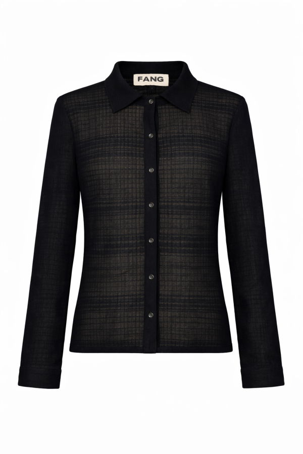 FANG NYC Knitted Plaid Long Sleeve Button-Up Top
