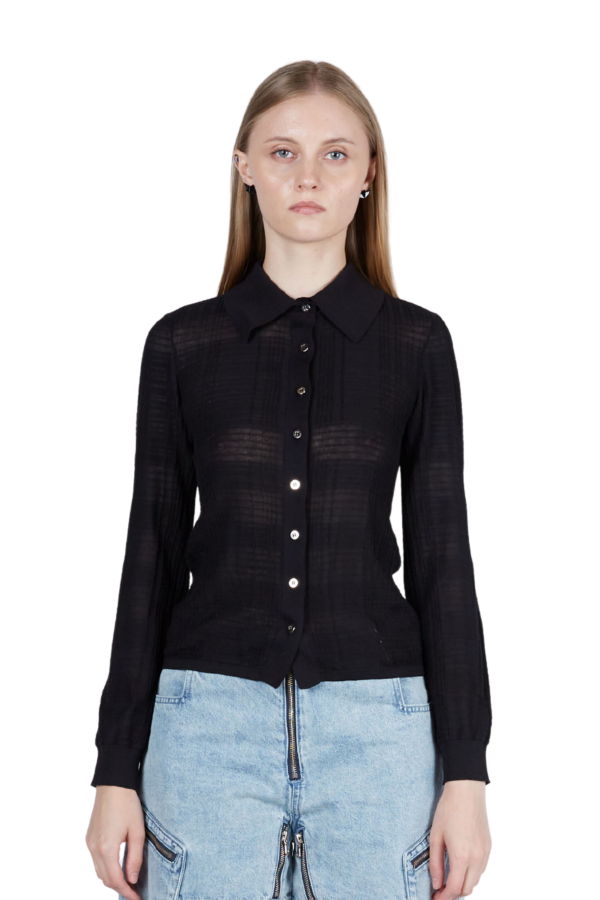FANG NYC Knitted Plaid Long Sleeve Button-Up Top