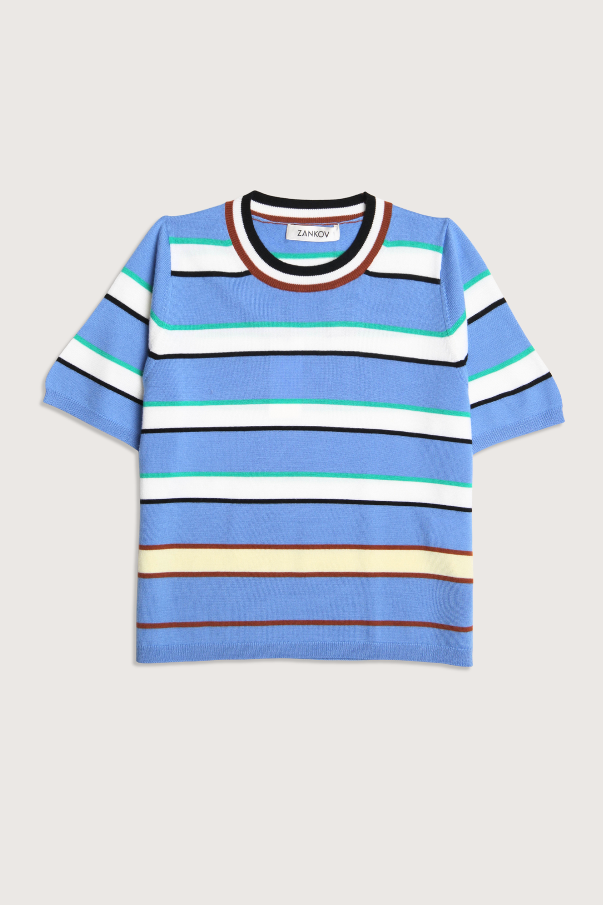 ZANKOV Benji Merino Striped Short Sleeve Top - Hyacinth - Image 1 of 2