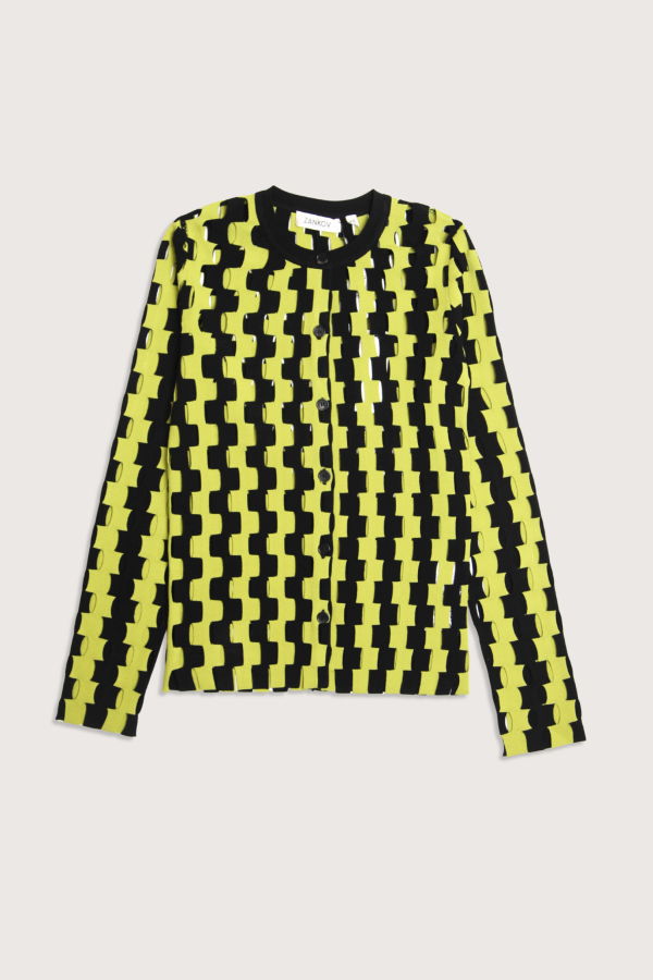 ZANKOV Bowery Zigzag Intarsia Cardigan - Black/Aloe