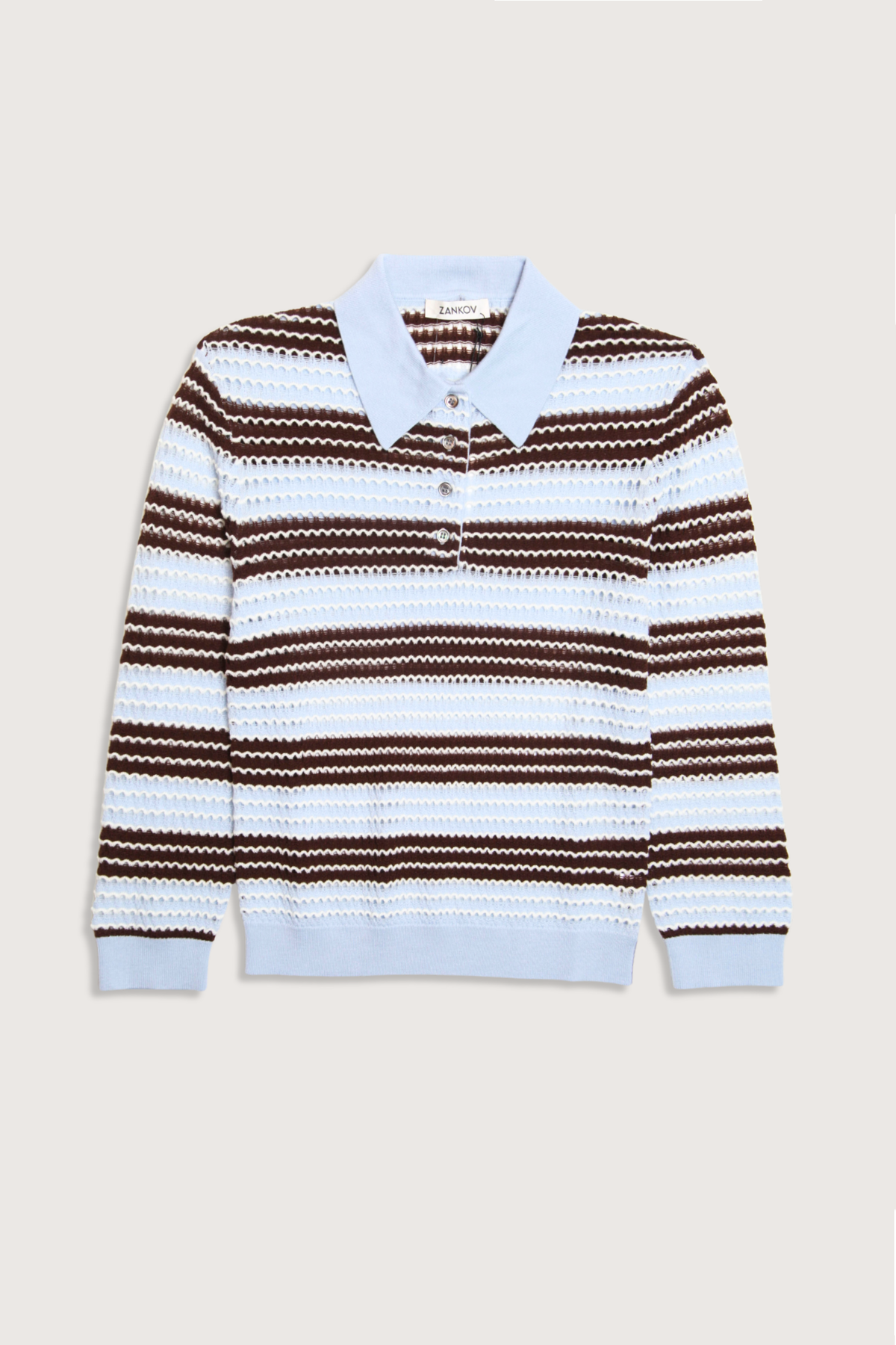 ZANKOV Pointelle Stripe Polo Sweater - Baby Blue - Image 1 of 2