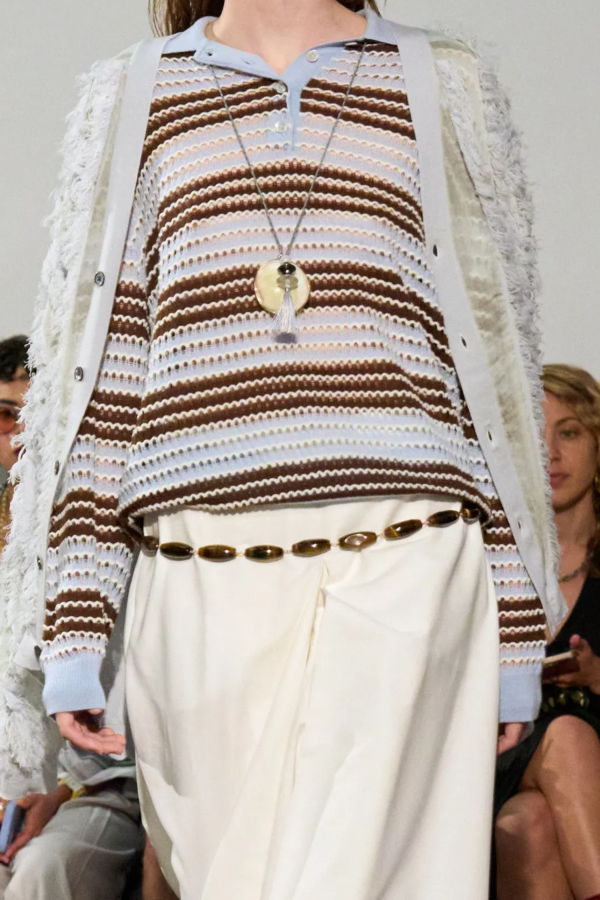 ZANKOV Pointelle Stripe Polo Sweater - Baby Blue