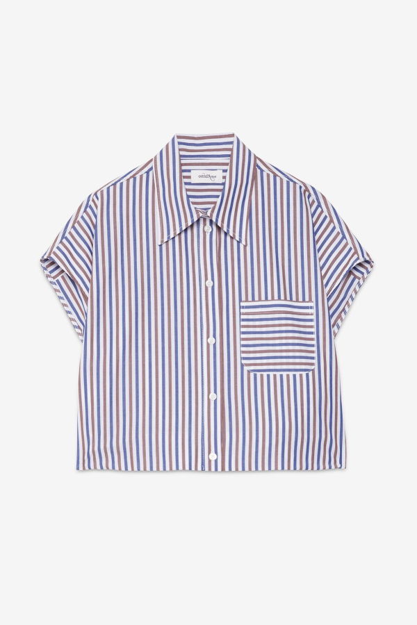Ottod'Ame Cropped Balloon Shirt in Stripes