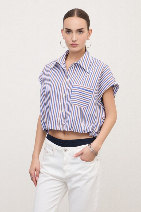 Ottod'Ame Cropped Balloon Shirt in Stripes