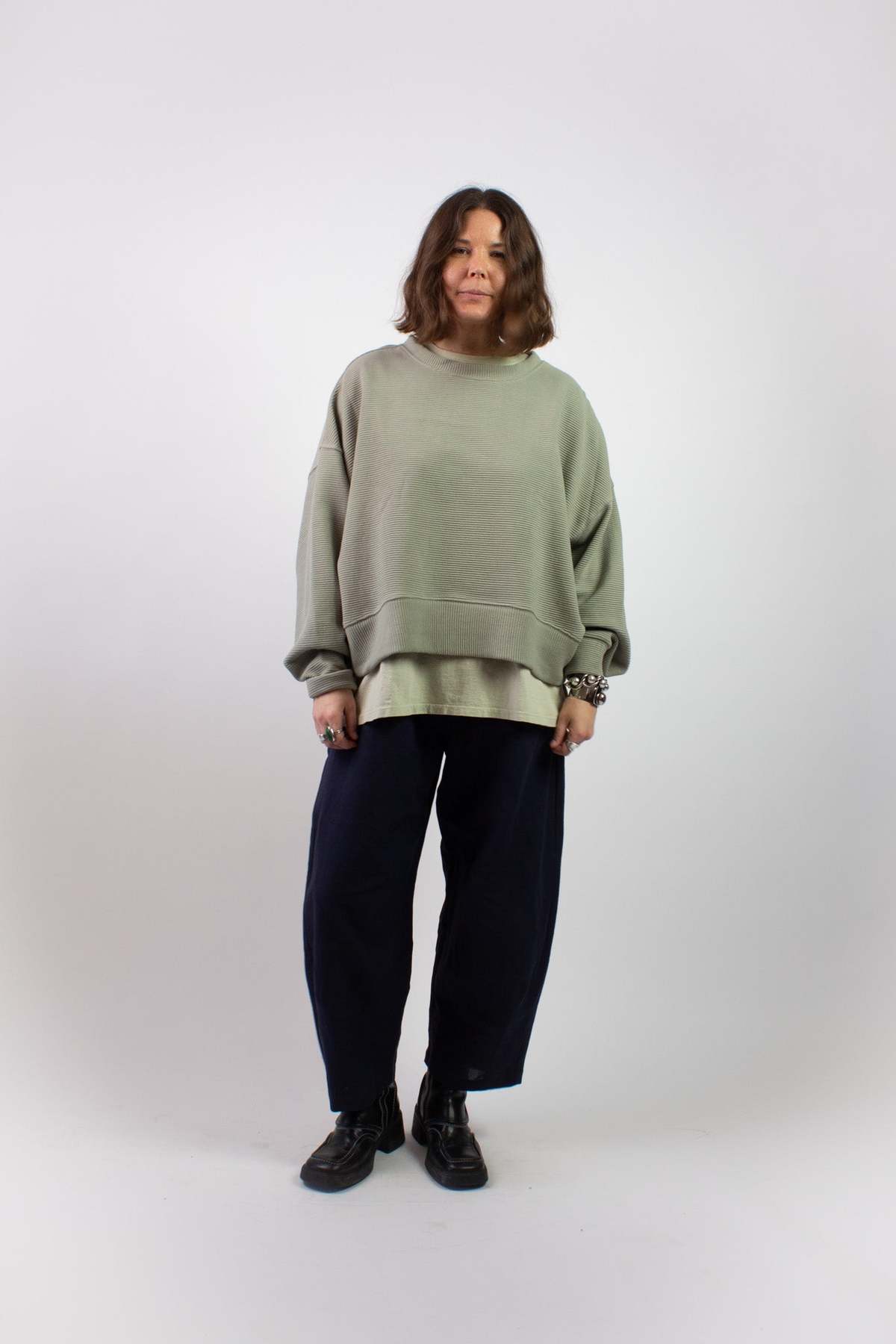NA NIN Margot Rippled Cotton Sweatshirt - Mineral - Image 1 of 6