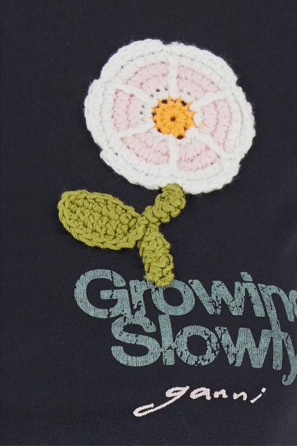 Ganni Cotton Jersey Baby Fit T-Shirt With Crochet Patch Top