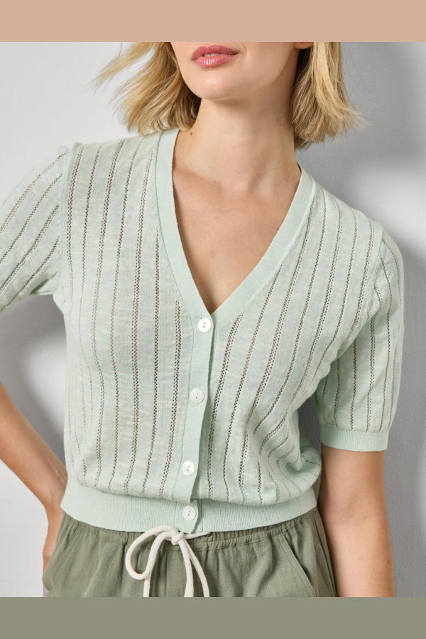 Lilla P. Open Stitch V-Neck Cardigan - Blue Mist