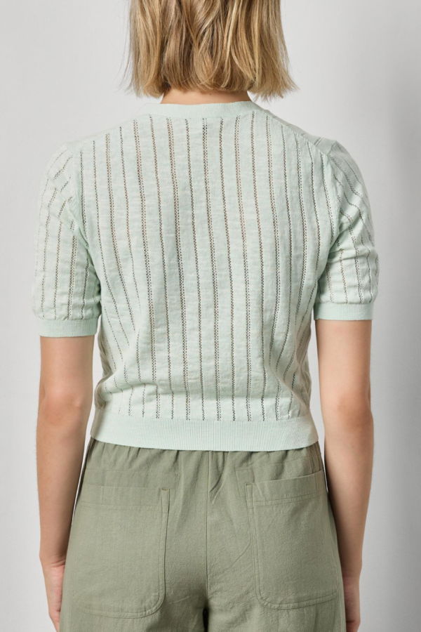 Lilla P. Open Stitch V-Neck Cardigan - Blue Mist