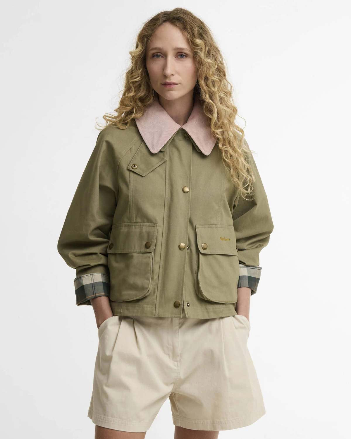 Barbour Cropped Beadnell Casual Jacket - Bleached Olive - Image 1 of 3