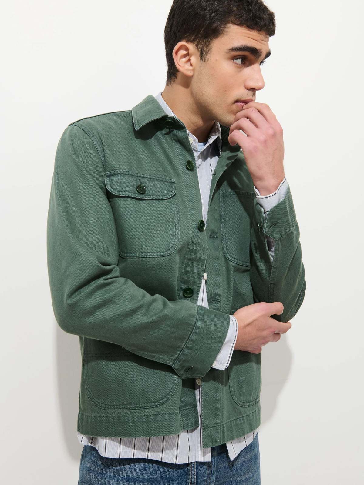 Alex Mill Garment Dyed Work Jacket in Recycled Denim - Image 1 of 4