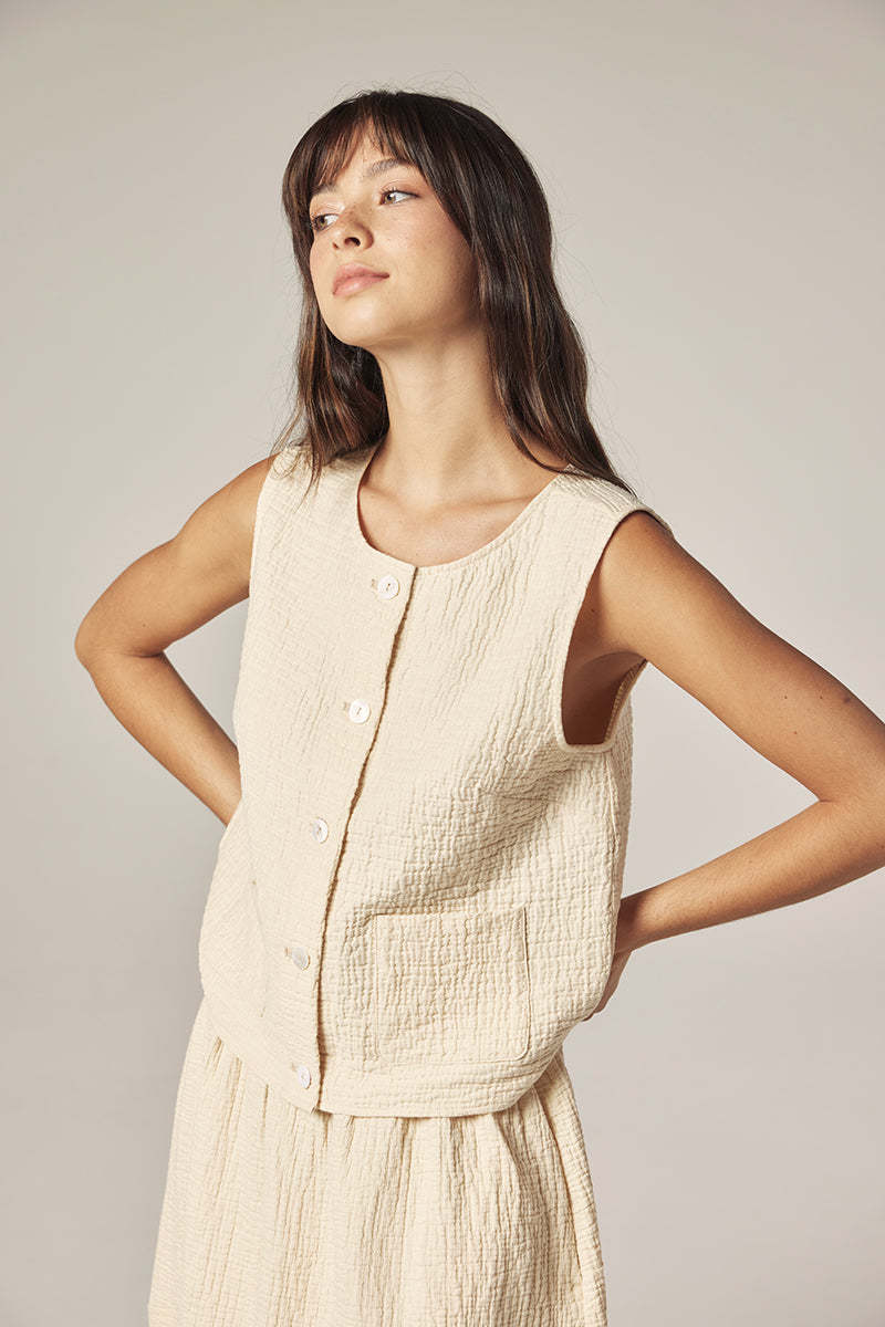 amente Button Down Jacquard Top