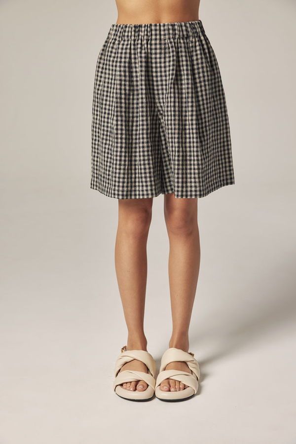 amente Loose Casual Checkered Linen Shorts
