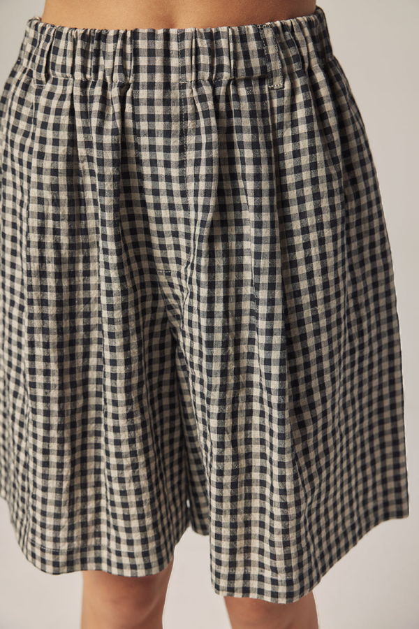 amente Loose Casual Checkered Linen Shorts