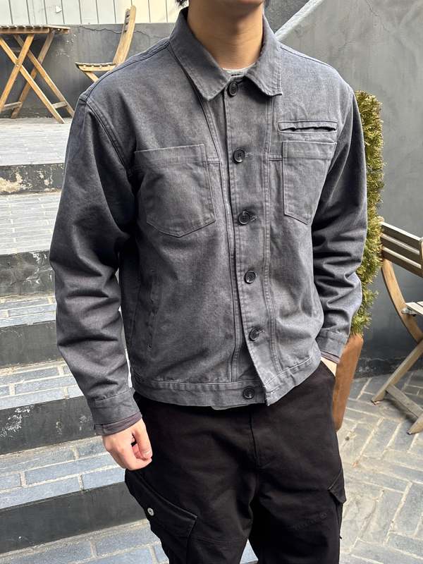 The NKC Store Patin Washed Denim Jacket - Grey