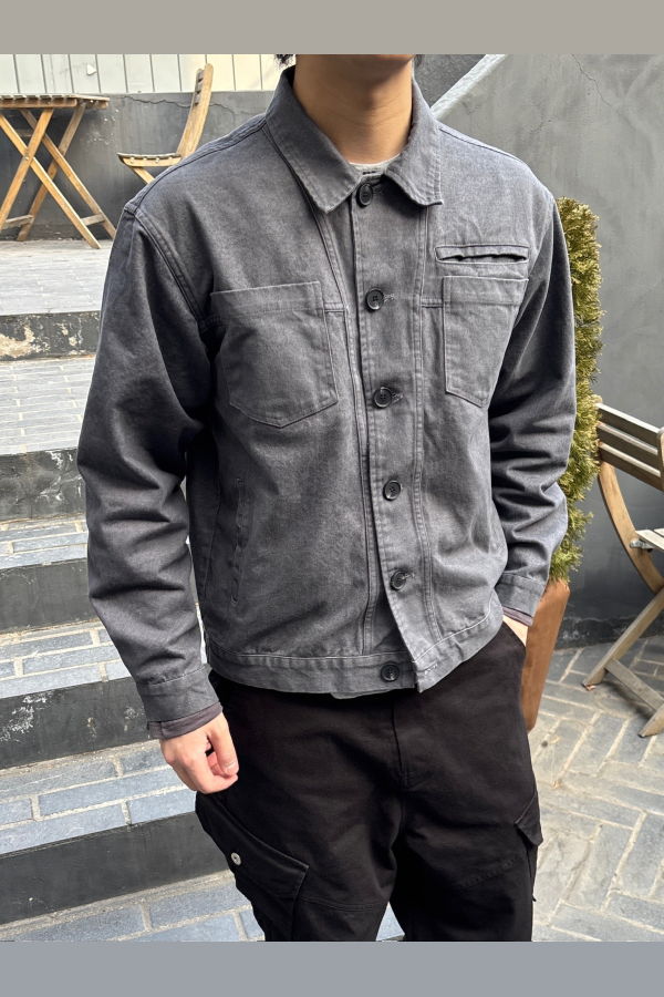 The NKC Store Patin Washed Denim Jacket - Grey