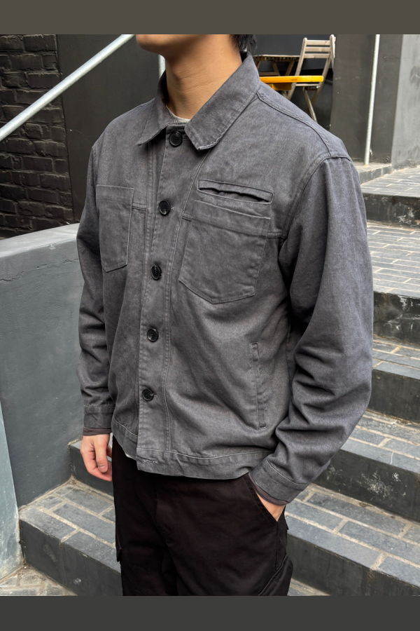 The NKC Store Patin Washed Denim Jacket - Grey