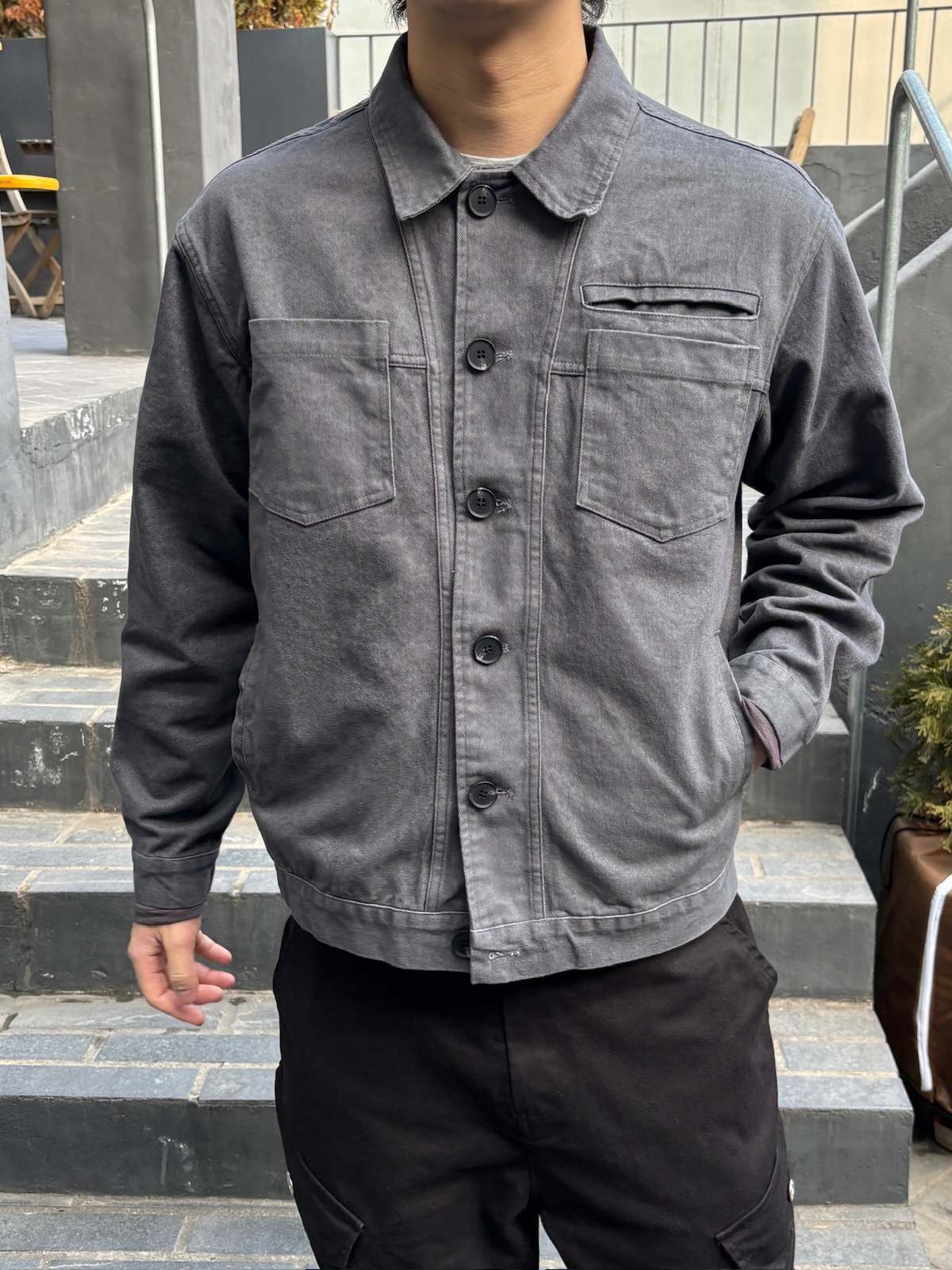 The NKC Store Patin Washed Denim Jacket - Grey - Image 3 of 8