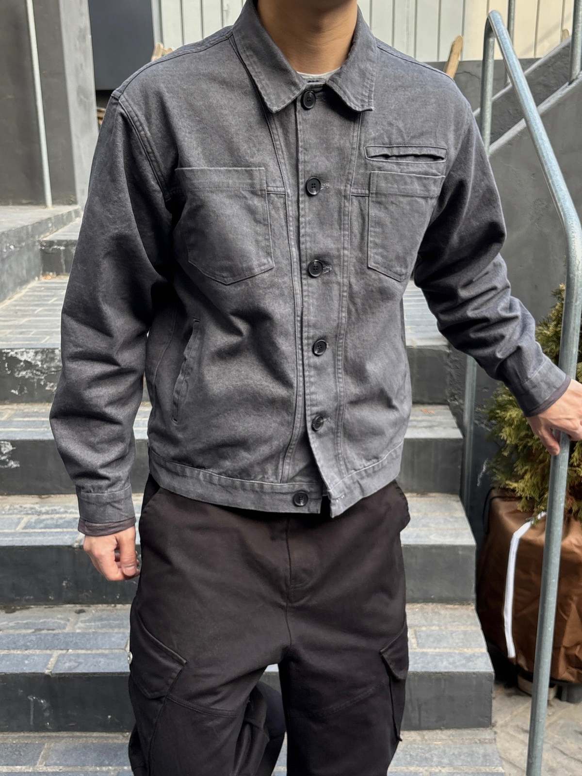 The NKC Store Patin Washed Denim Jacket - Grey - Image 6 of 8